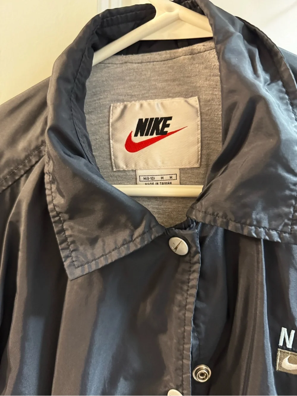 Nike Gray Lightweight Coach Jacket with Red Swoosh Tag